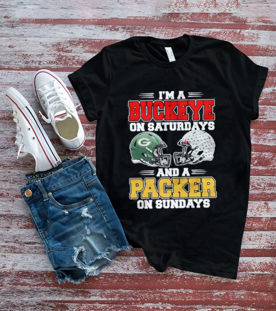 Buckeye On Saturdays Packer On Sundays Football Helmets T-Shirt