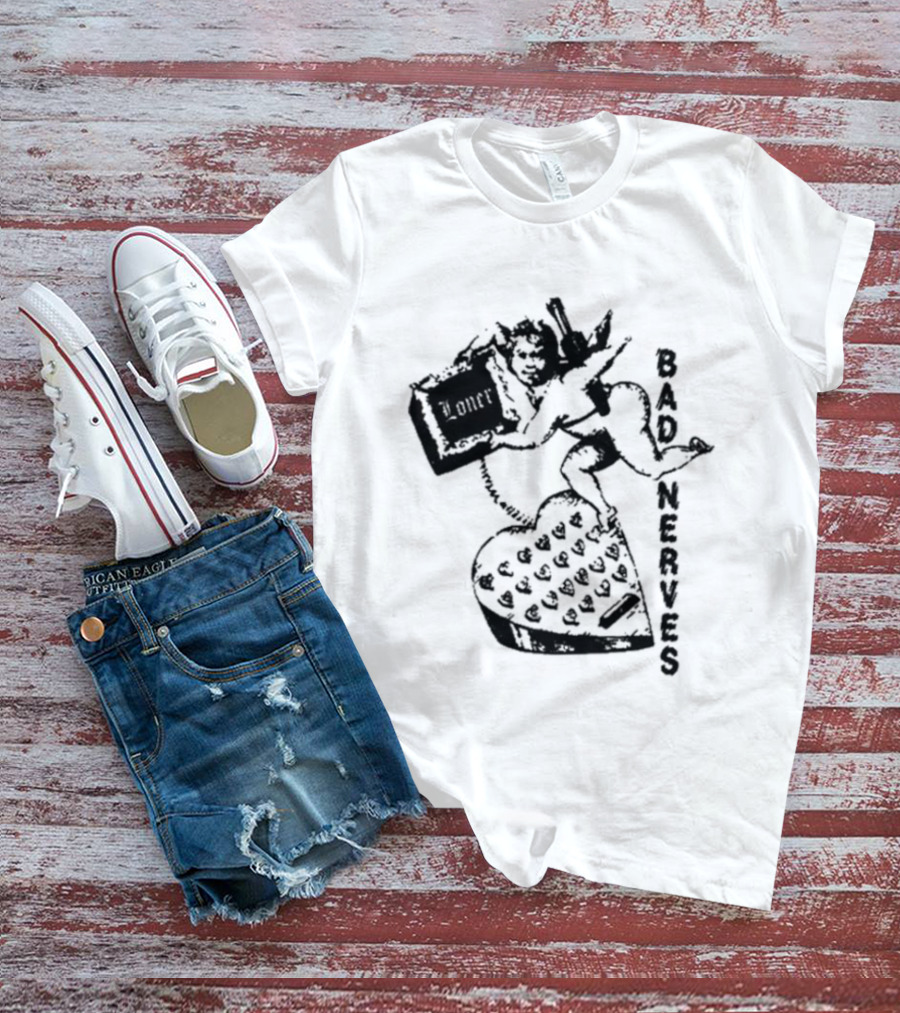 Bad Nerves Loner Checkered Heart And Angel Playing Card T-Shirt
