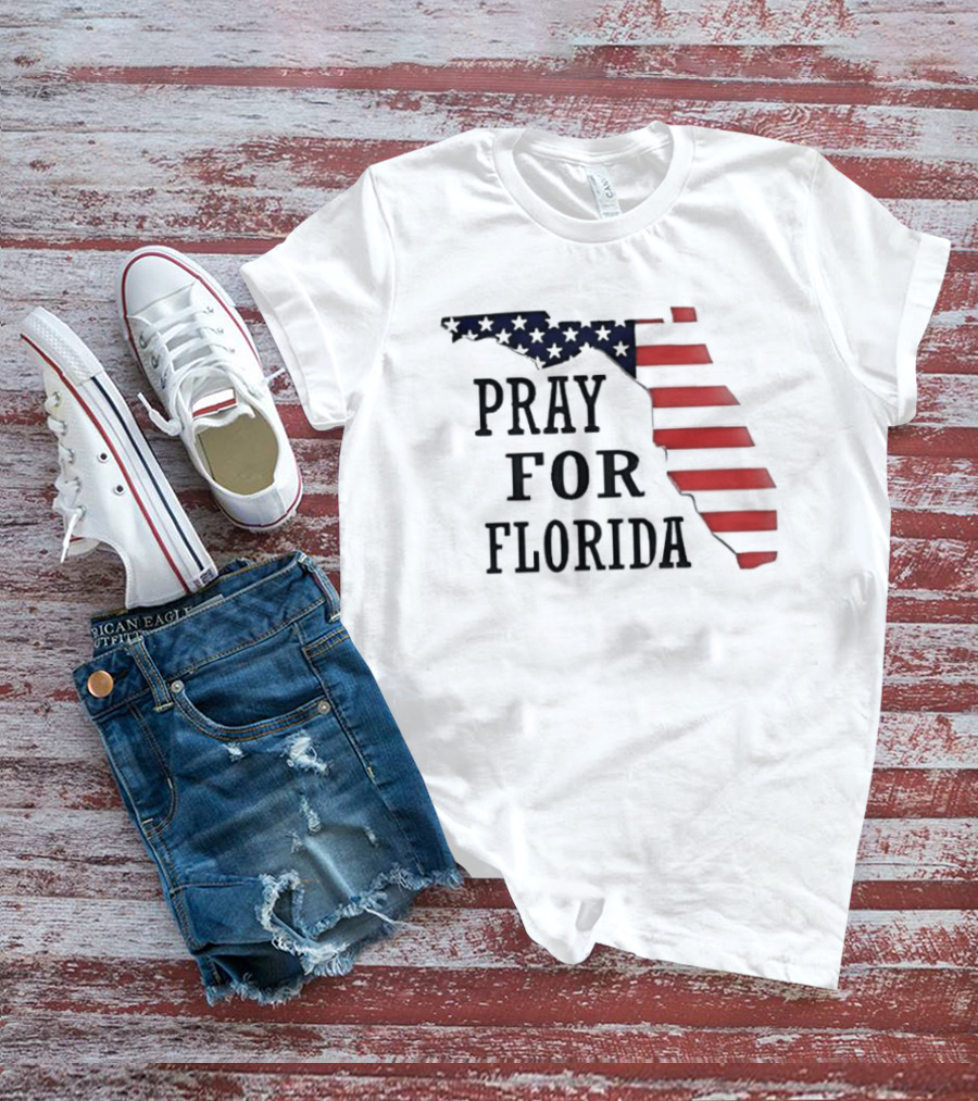 Pray For Florida American Flag Map Stars And Stripes T-Shirt