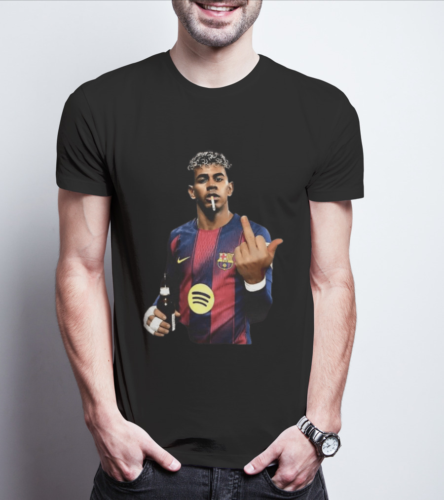 Lamine Yamal FC Barcelona Meme Middle Finger Gesture With Beer And Cigarette T-Shirt