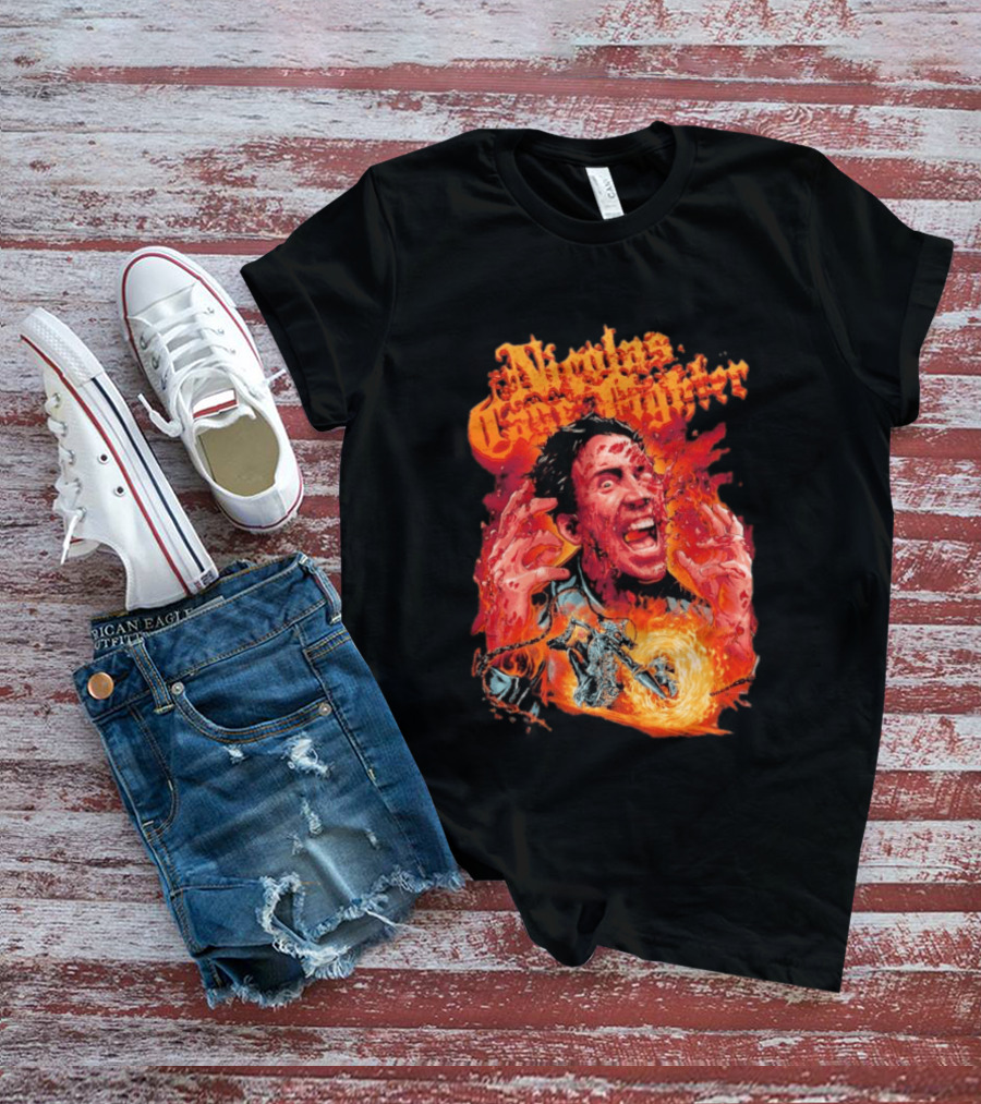 Nicolas Cage Fighter Melting Face Ghost Rider Flame Chain T-Shirt