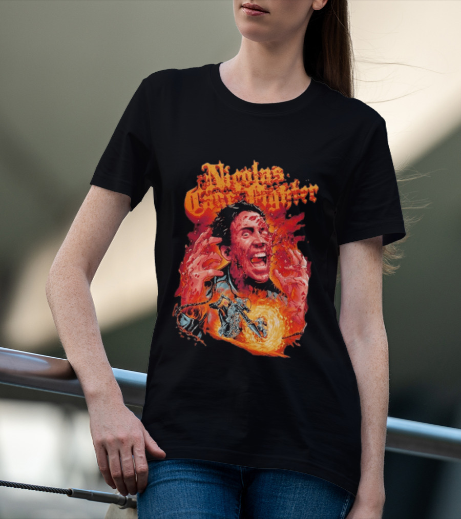 Nicolas Cage Fighter Melting Face Ghost Rider Flame Chain T-Shirt
