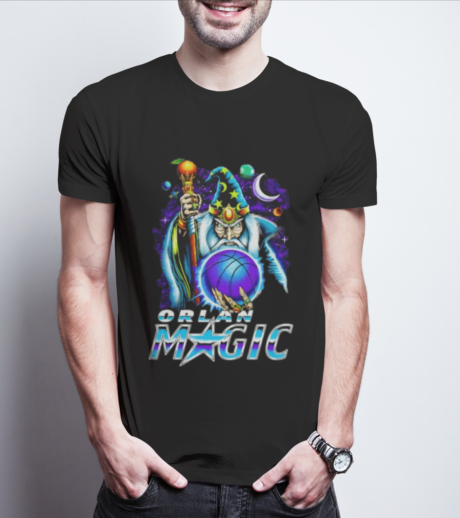 Wizar Orlando Magic Wizard Basketball Planets Stars T-Shirt