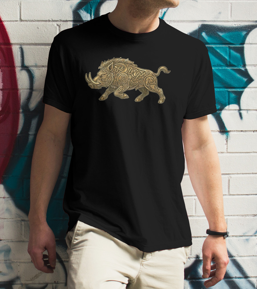 Celtic Boar Norse Mythology Symbolic Artwork With Intricate Knotwork T-Shirt