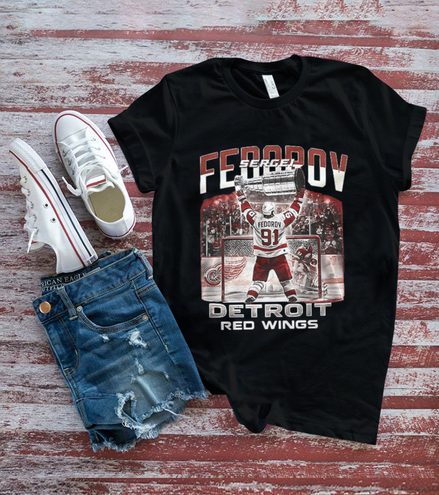 Sergei Fedorov 91 Detroit Red Wings Stanley Cup Victory Celebration T-Shirt