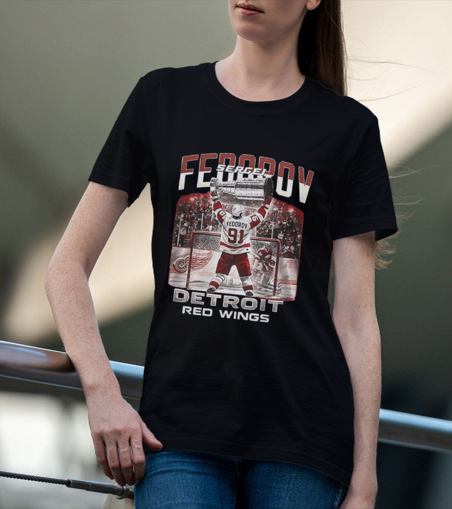 Sergei Fedorov 91 Detroit Red Wings Stanley Cup Victory Celebration T-Shirt