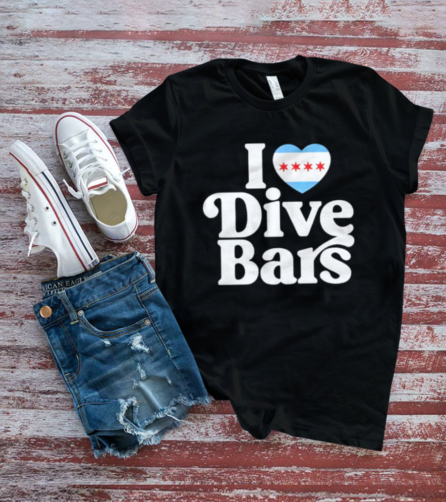 I Love Dive Bars Chicago Flag Heart T-Shirt