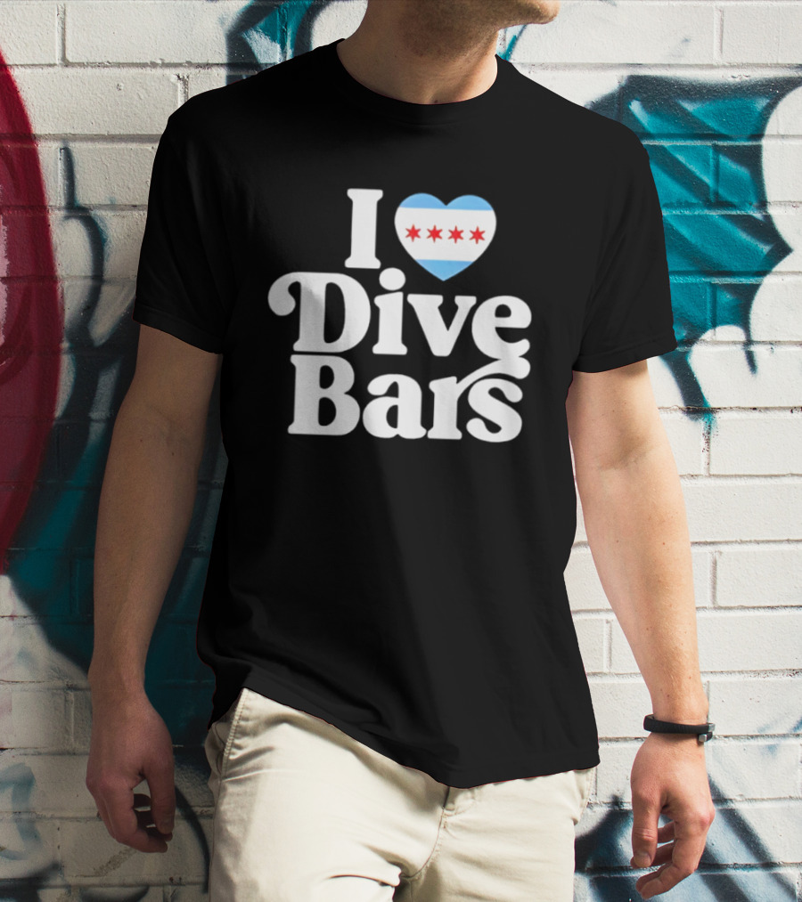 I Love Dive Bars Chicago Flag Heart T-Shirt