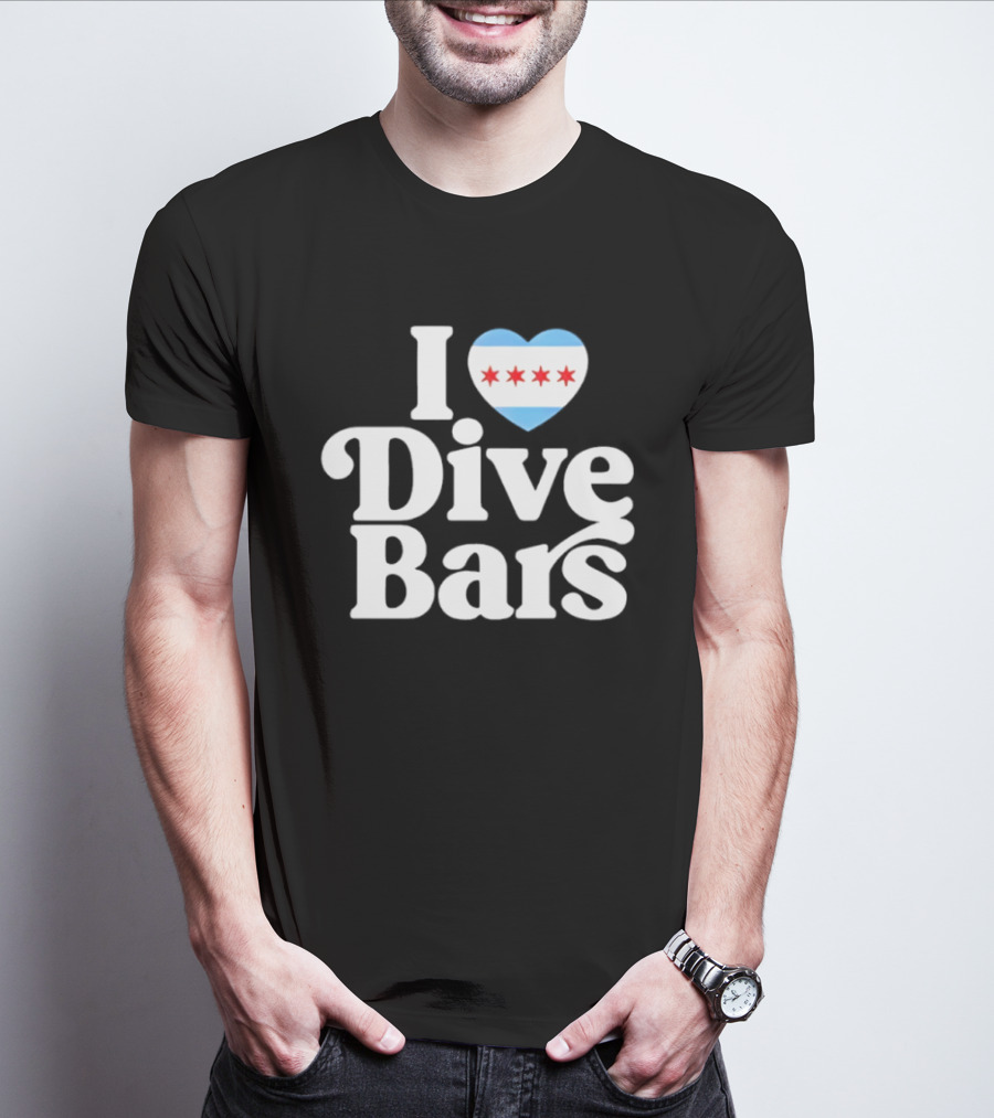 I Love Dive Bars Chicago Flag Heart T-Shirt