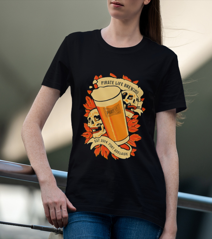 Pirate Life Brewing Est 2014 Port Adelaide Pint Skulls T-Shirt