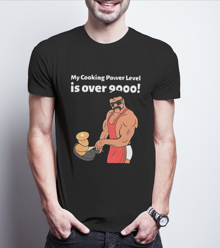 My Cooking Power Level Is Over 9000 Muscle Chef In Red Apron T-Shirt