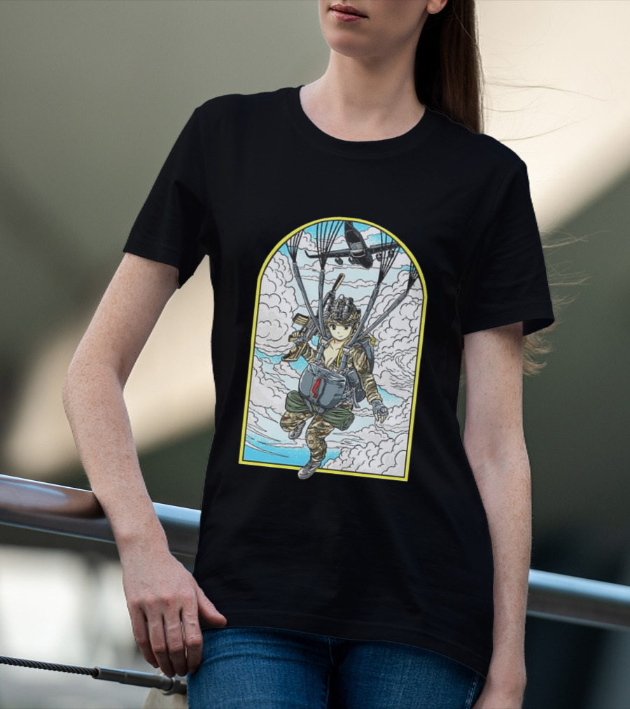 Sky Waifu Anime Paratrooper With Clouds And Plane T-Shirt