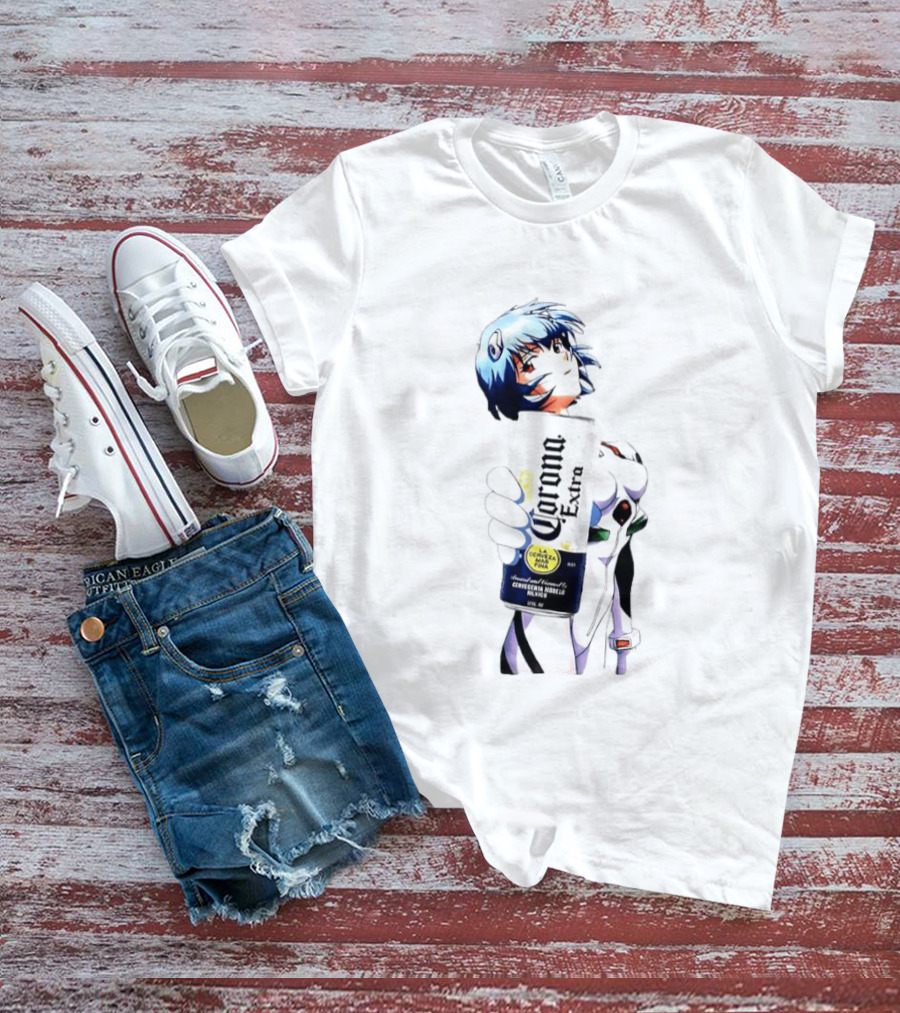 Evangelion Rei Ayanami Holding Corona Extra Beer Can Image T-Shirt