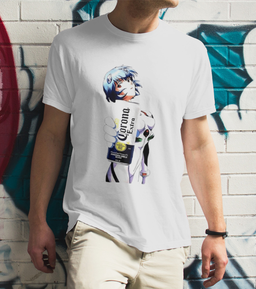 Evangelion Rei Ayanami Holding Corona Extra Beer Can Image T-Shirt
