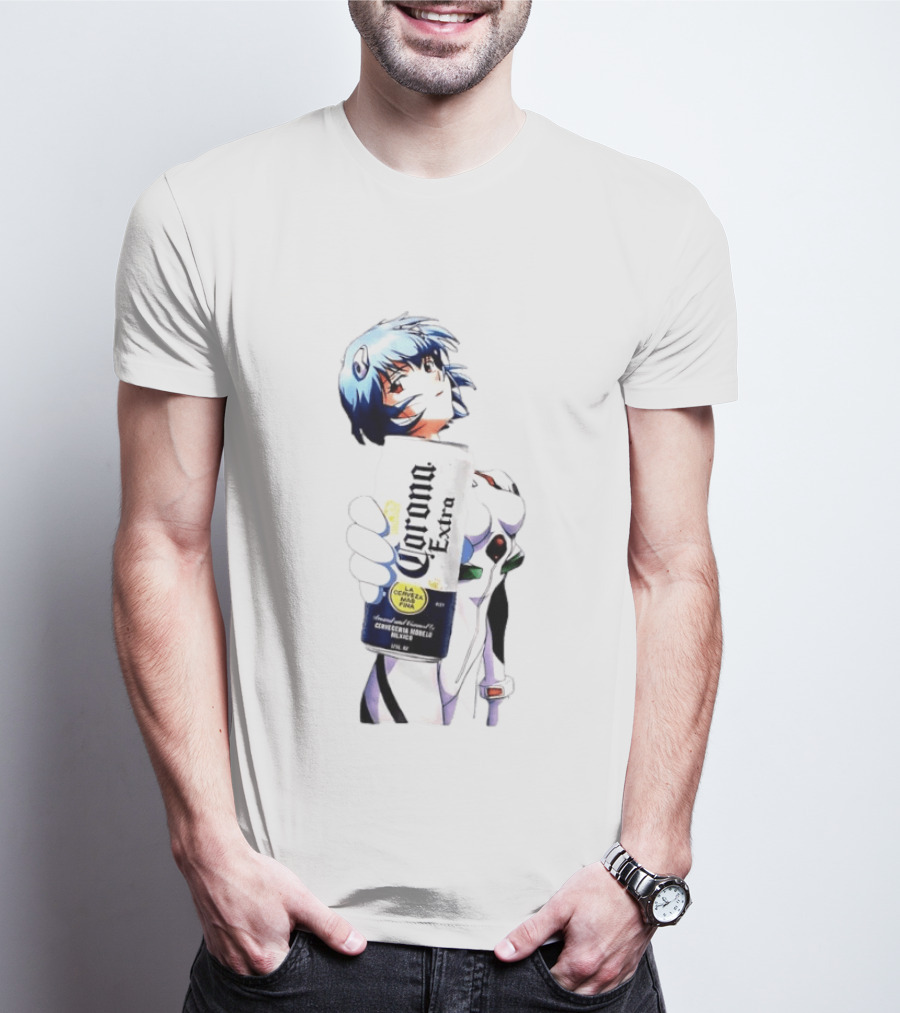 Evangelion Rei Ayanami Holding Corona Extra Beer Can Image T-Shirt