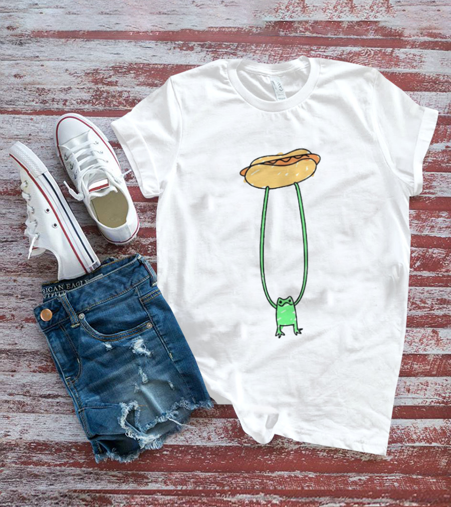 Hot Dog Frog Long Legged Humor Quirky T-Shirt