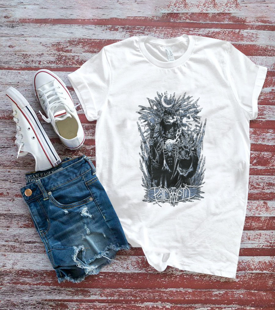 Psycroptic Ice Demon Moonlit Sorcerer Holding Crystal Staff And Skull T-Shirt