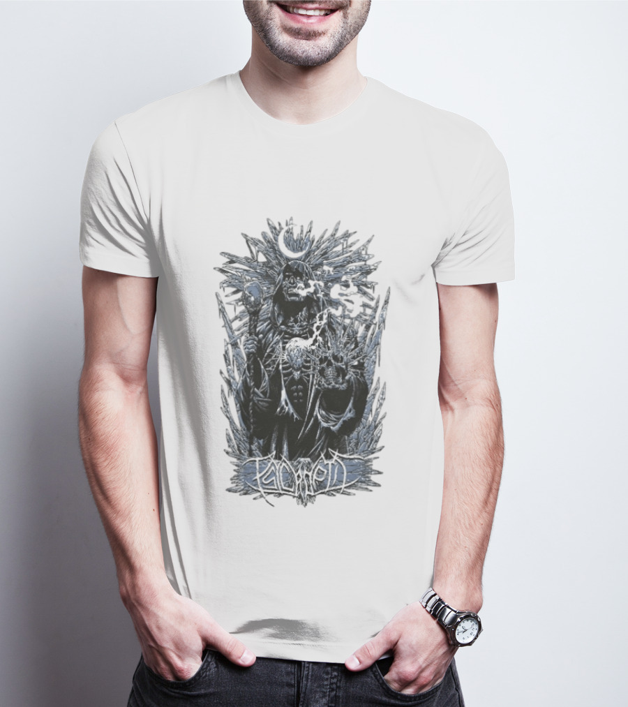 Psycroptic Ice Demon Moonlit Sorcerer Holding Crystal Staff And Skull T-Shirt