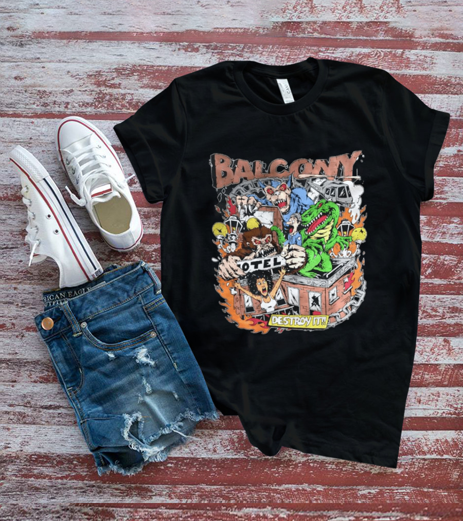 Balcony Hotel Rampage Cartoon Destroy It Monsters And Chaos T-Shirt