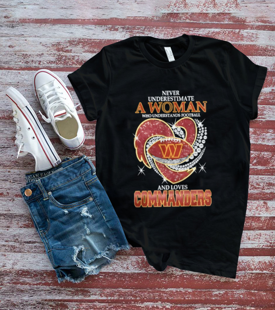 Never Underestimate A Woman Who Understands Football And Loves Commanders T-Shirt