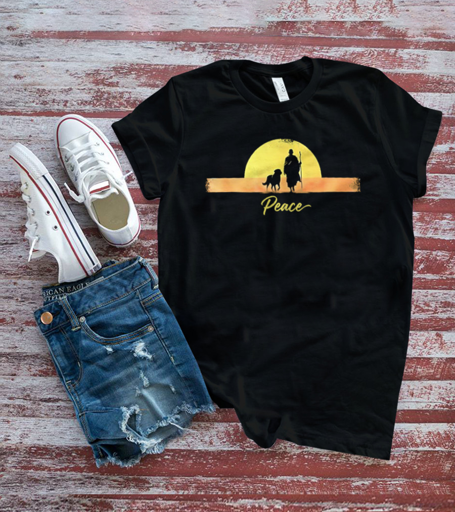 Sunset Walk For Peace Monks And Aloka Dog T-Shirt