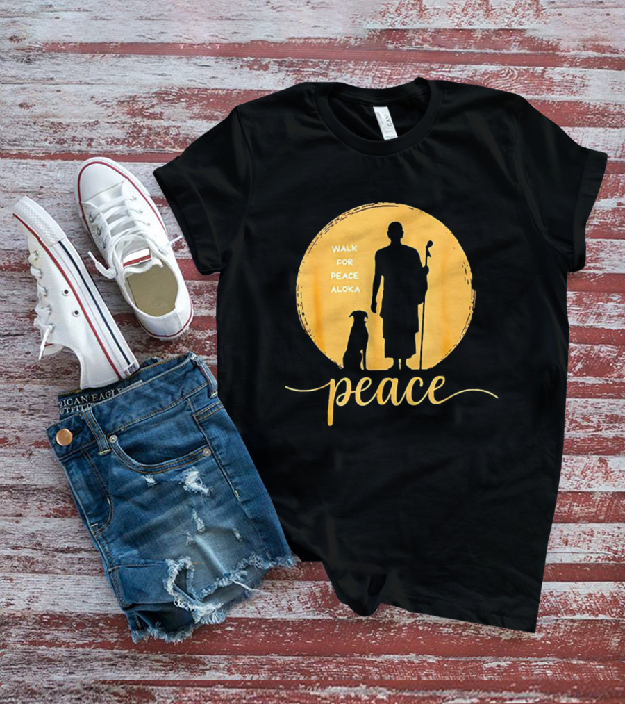 Walk For Peace Aloka Monk And Dog Silhouette Peaceful Journey T-Shirt