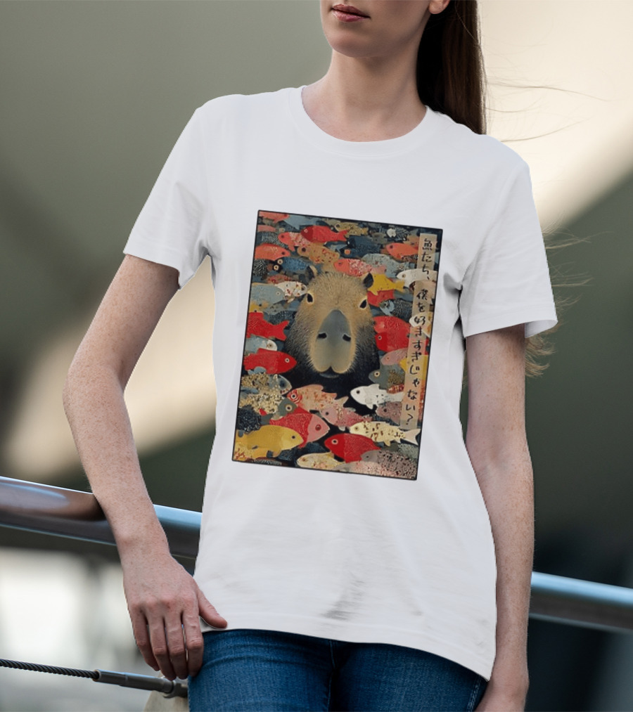 Am I Too Lovable Capybara Surrounded By Colorful Koi Fish T-Shirt