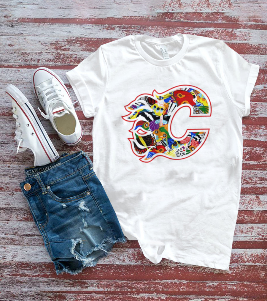 Calgary Flames Pride Night Colorful C Flag T-Shirt