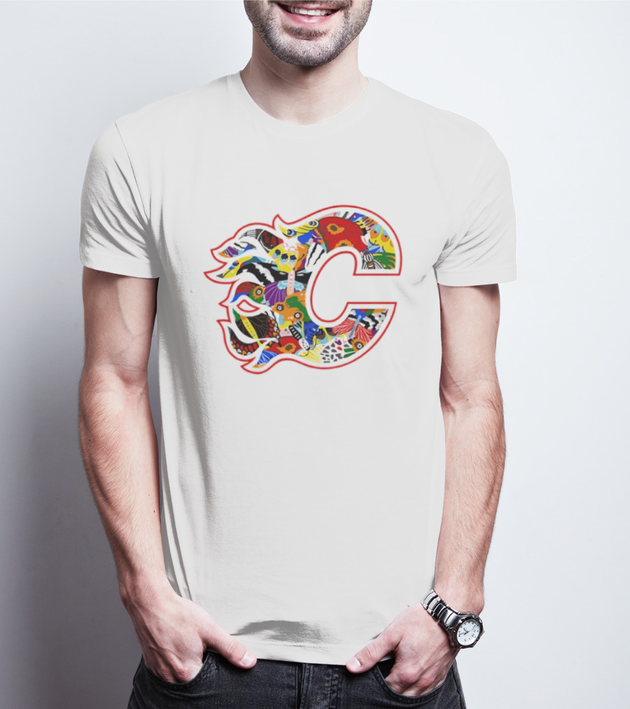 Calgary Flames Pride Night Colorful C Flag T-Shirt