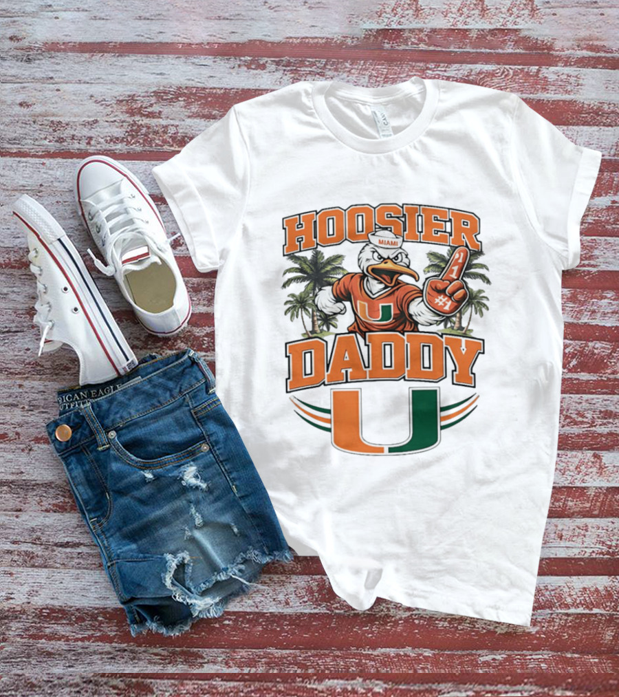 Miami Hurricanes Hoosier Daddy Sebastian The Ibis Number One Fan Palm Trees T-Shirt