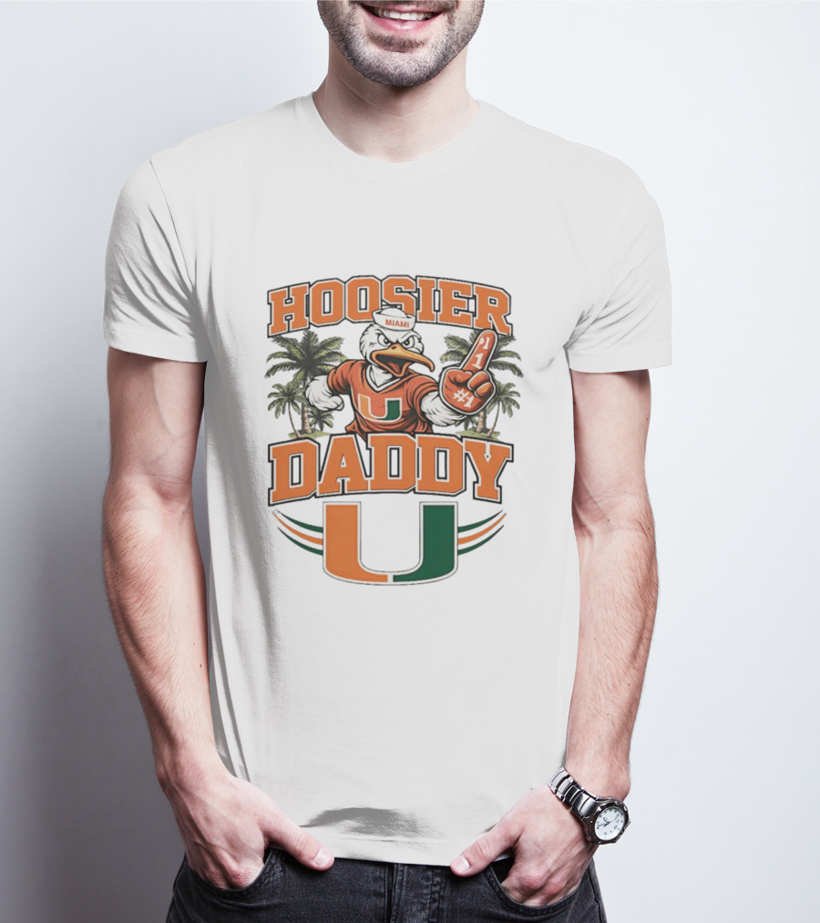 Miami Hurricanes Hoosier Daddy Sebastian The Ibis Number One Fan Palm Trees T-Shirt