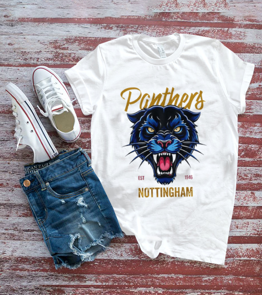 Panthers Nottingham Est 1946 Fierce Blue Panther Face Sports Team T-Shirt