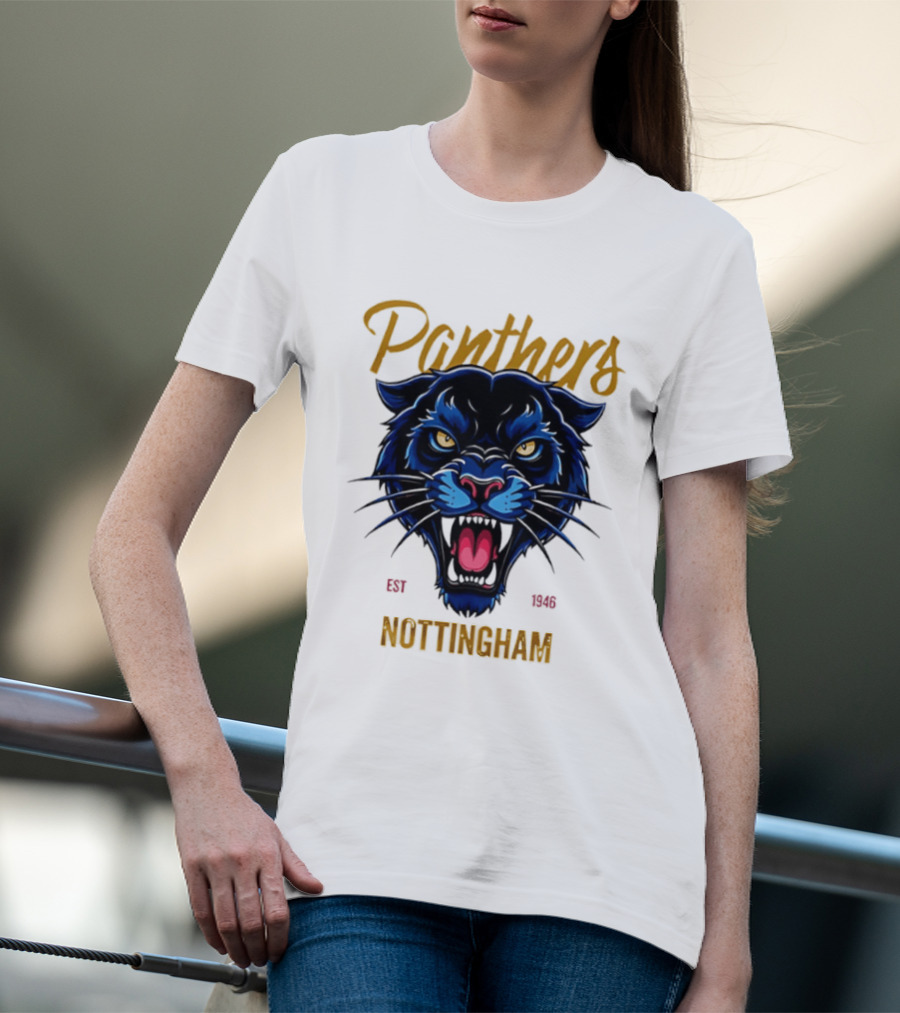 Panthers Nottingham Est 1946 Fierce Blue Panther Face Sports Team T-Shirt