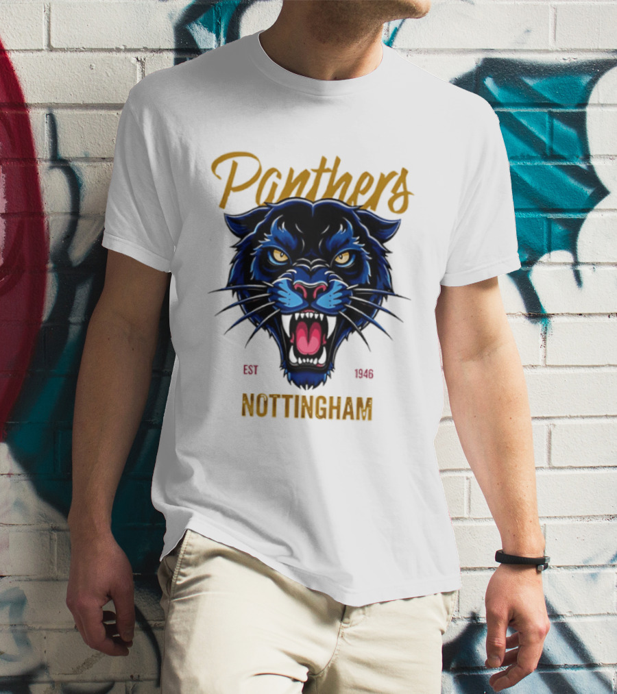 Panthers Nottingham Est 1946 Fierce Blue Panther Face Sports Team T-Shirt
