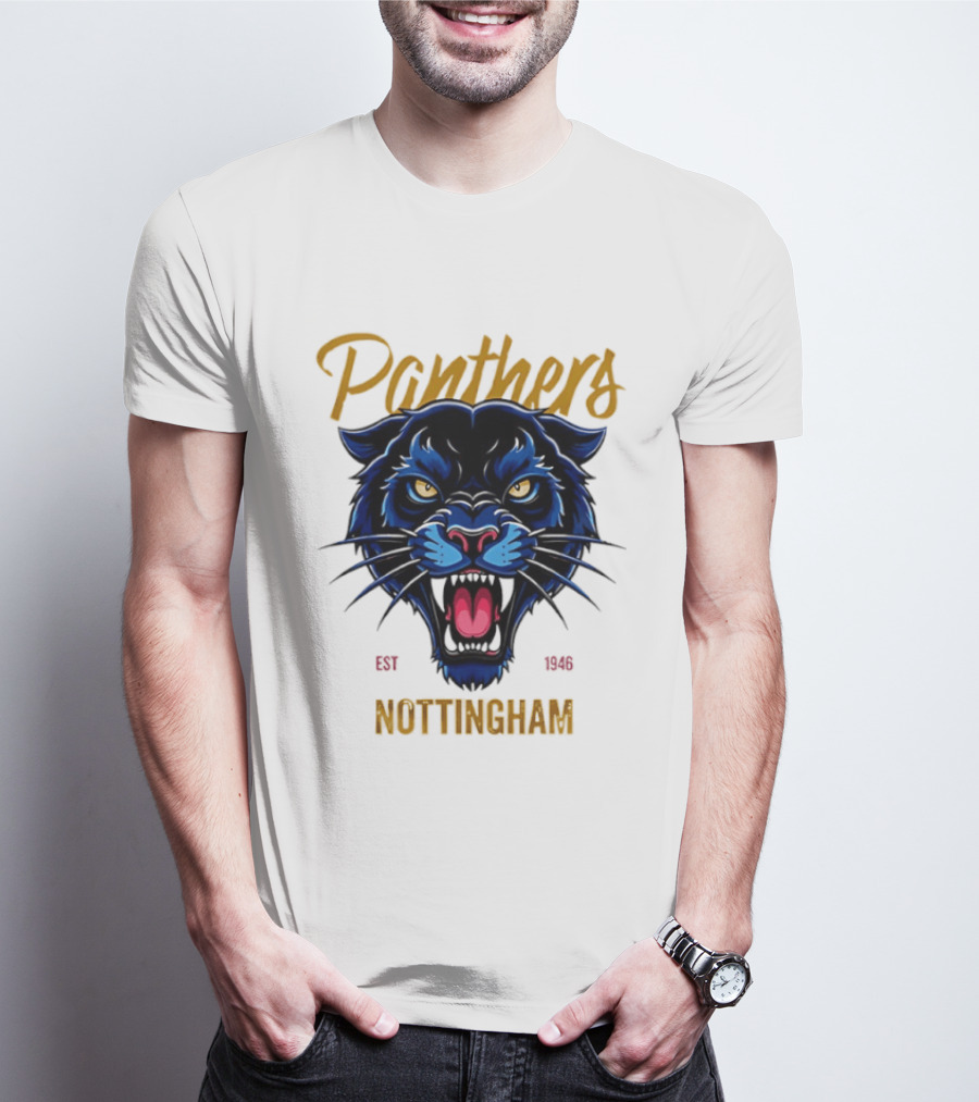 Panthers Nottingham Est 1946 Fierce Blue Panther Face Sports Team T-Shirt