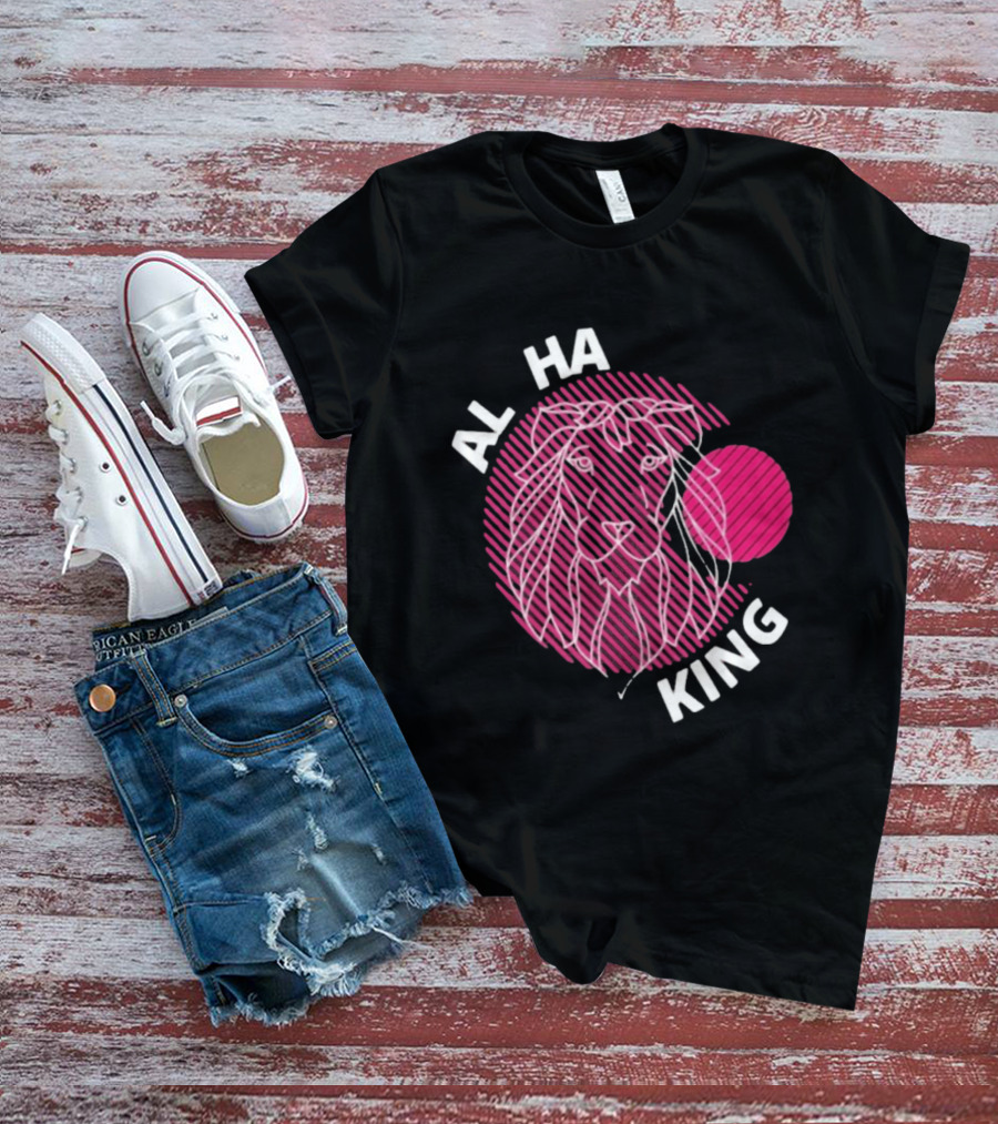 ALPHA KING Lion Graphic Bold Pink Stripes T-Shirt