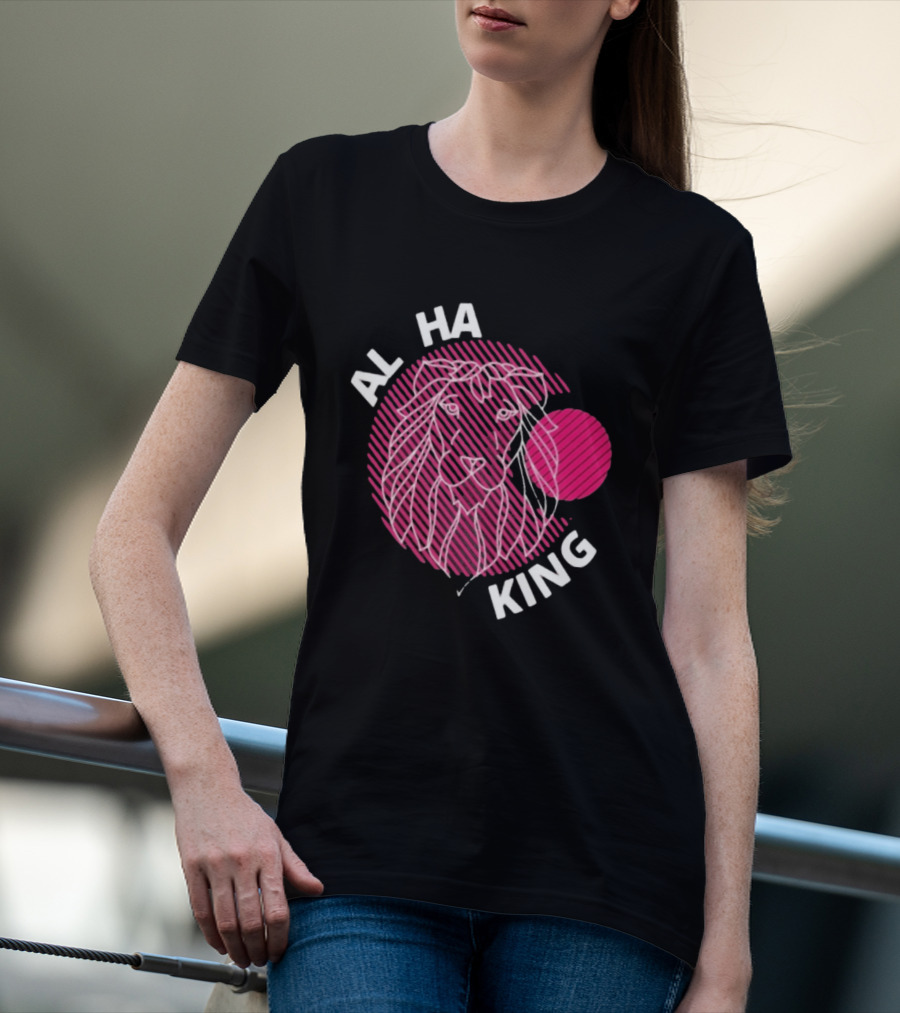 ALPHA KING Lion Graphic Bold Pink Stripes T-Shirt