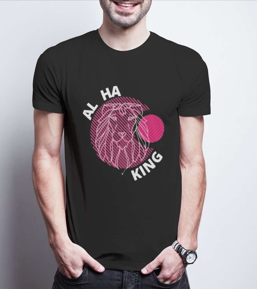 ALPHA KING Lion Graphic Bold Pink Stripes T-Shirt
