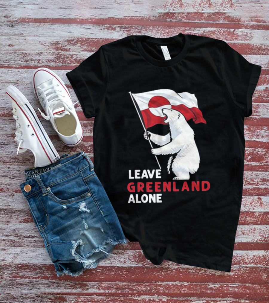 Leave Greenland Alone Polar Bear Holding Flag T-Shirt