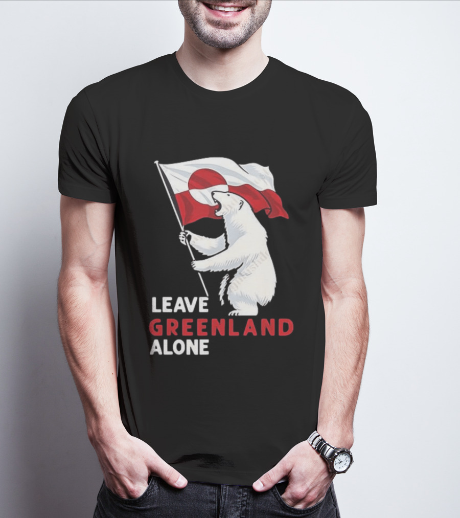 Leave Greenland Alone Polar Bear Holding Flag T-Shirt