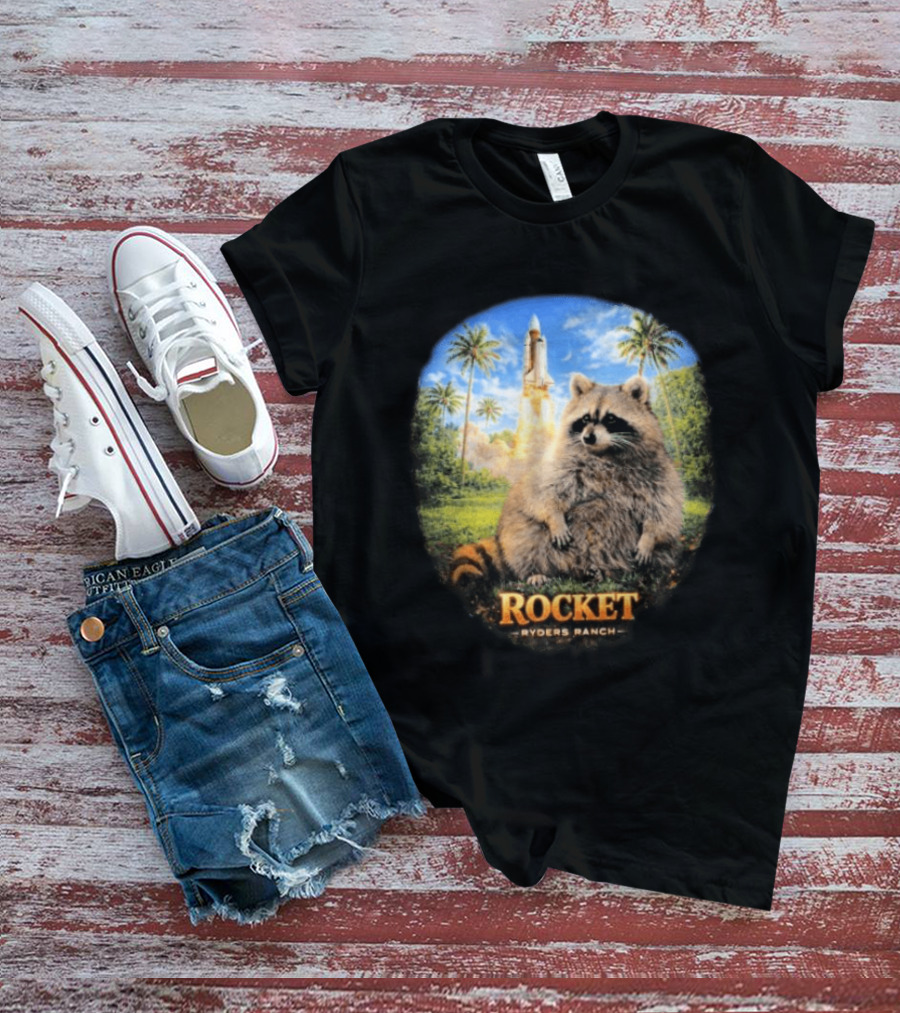 Rocket Raccoon Space Launch Tylernolantattoos Ryders Ranch T-Shirt