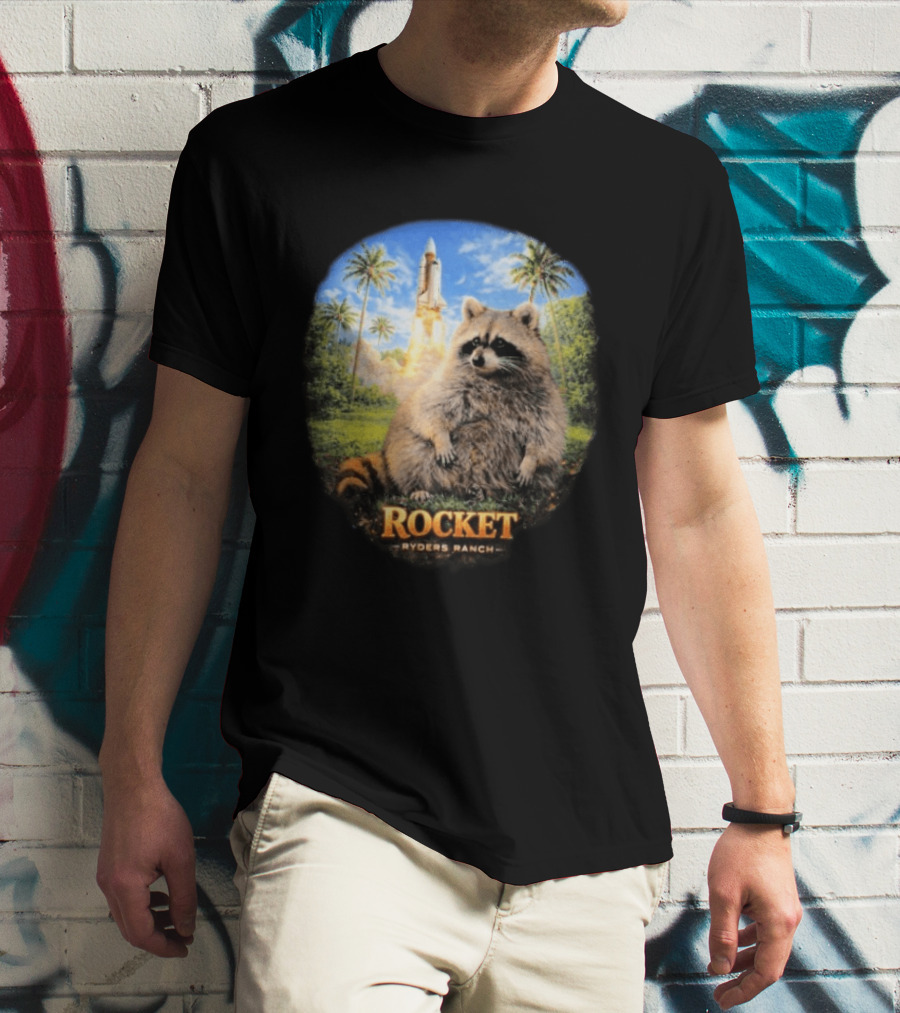 Rocket Raccoon Space Launch Tylernolantattoos Ryders Ranch T-Shirt