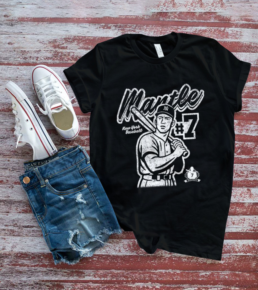 Mickey Mantle New York Yankees #7 Vintage Baseball T-Shirt