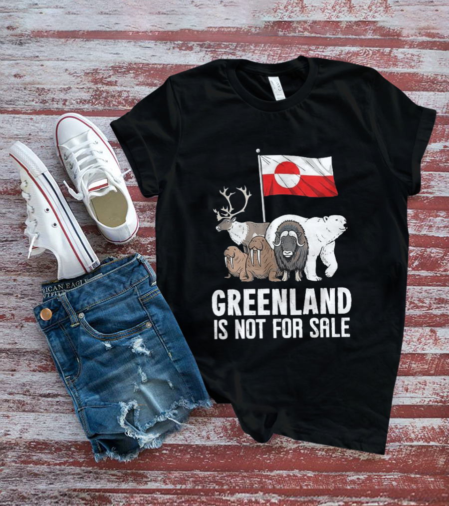 Greenland Wildlife And Flag With Reindeer Walrus Polar Bear Boasting Local Pride T-Shirt