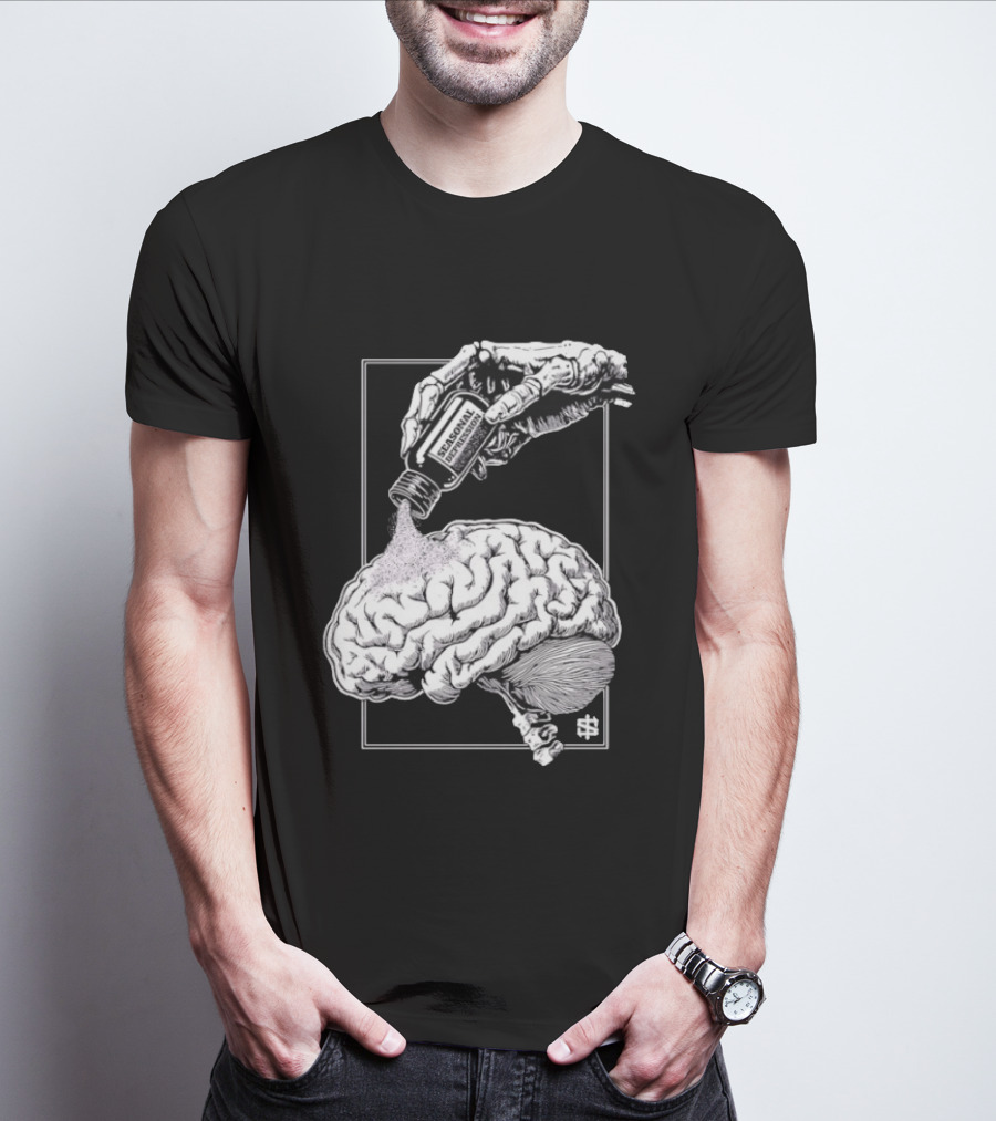 Seasonal Depression Skeleton Hand Pouring On Brain T-Shirt