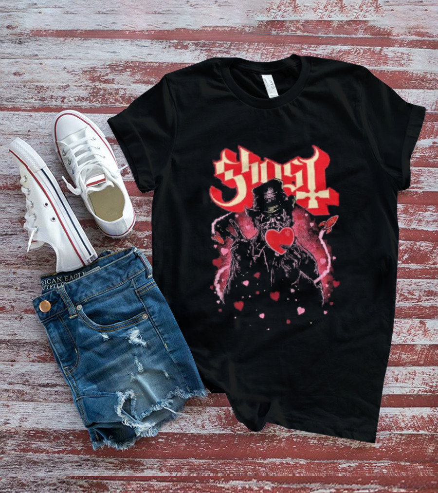Ghost Nameless Ghouls Cult Valentines Hearts And Rockets T-Shirt