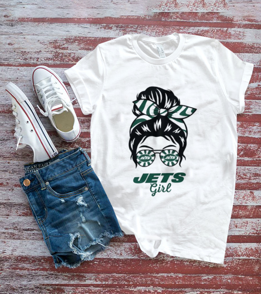 Jets Girl Messy Bun With Glasses T-Shirt