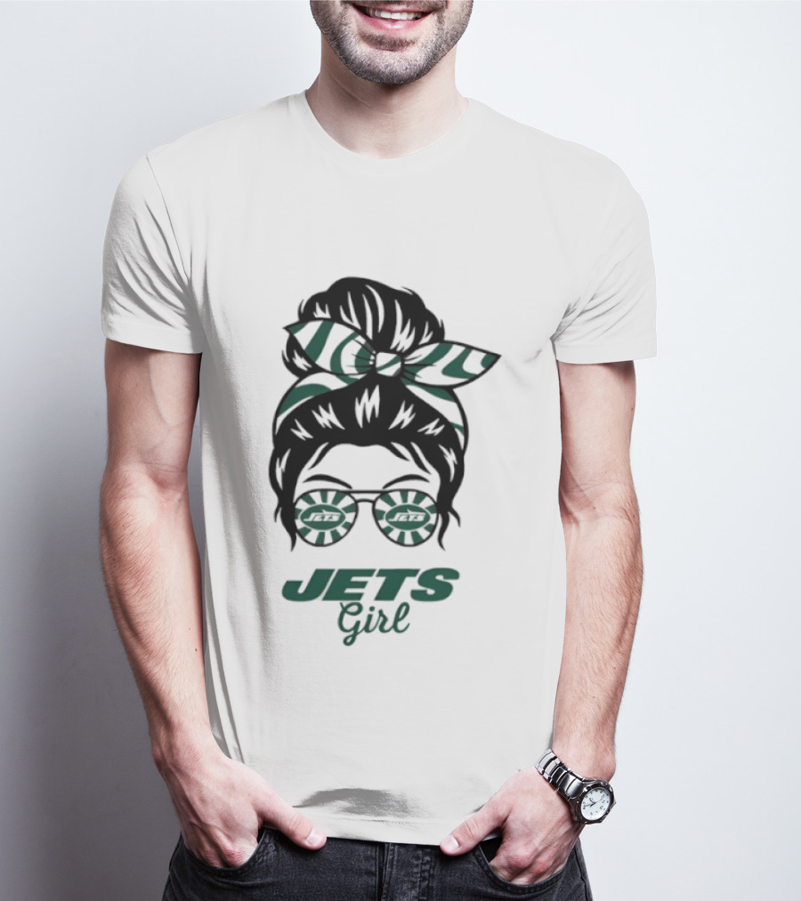 Jets Girl Messy Bun With Glasses T-Shirt