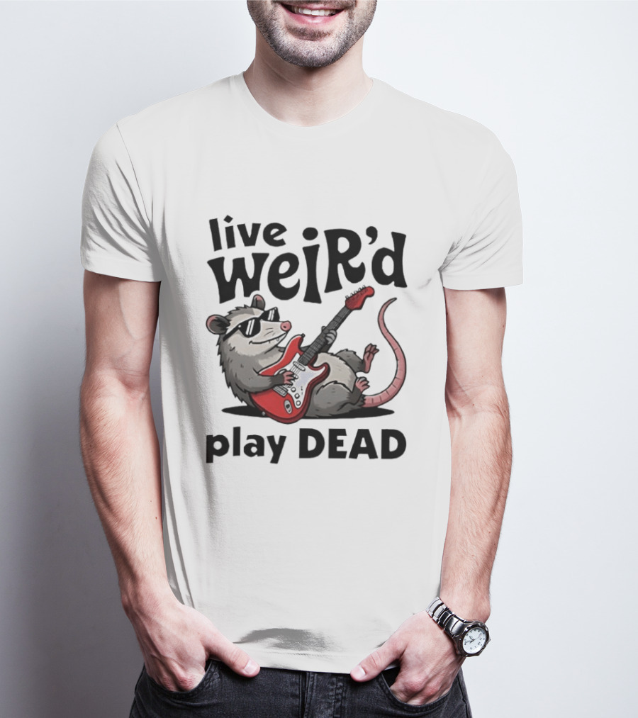 Live Weird Play Dead Opossum Electric Guitar T-Shirt