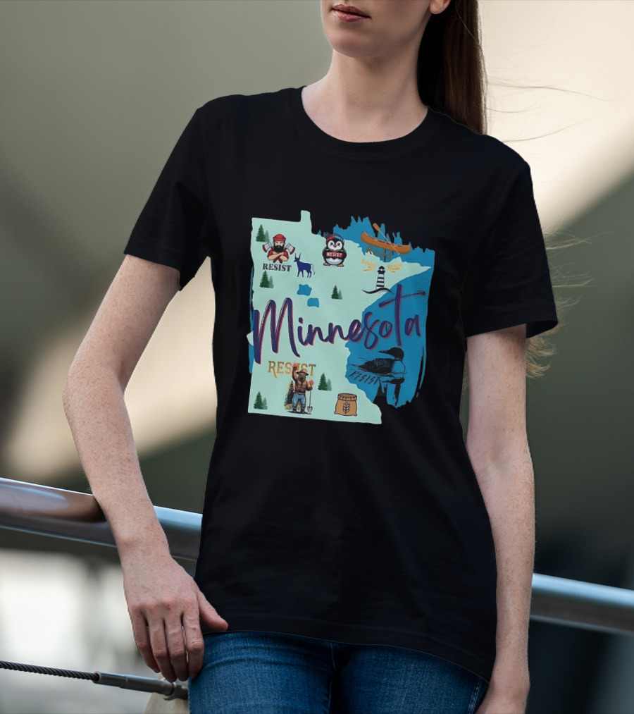 Minnesota Resist Lumberjack Penguin Canoe Loon Lighthouse Deer T-Shirt